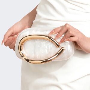 New Pearl White and Gold Women's Clutch purse crossbody bag